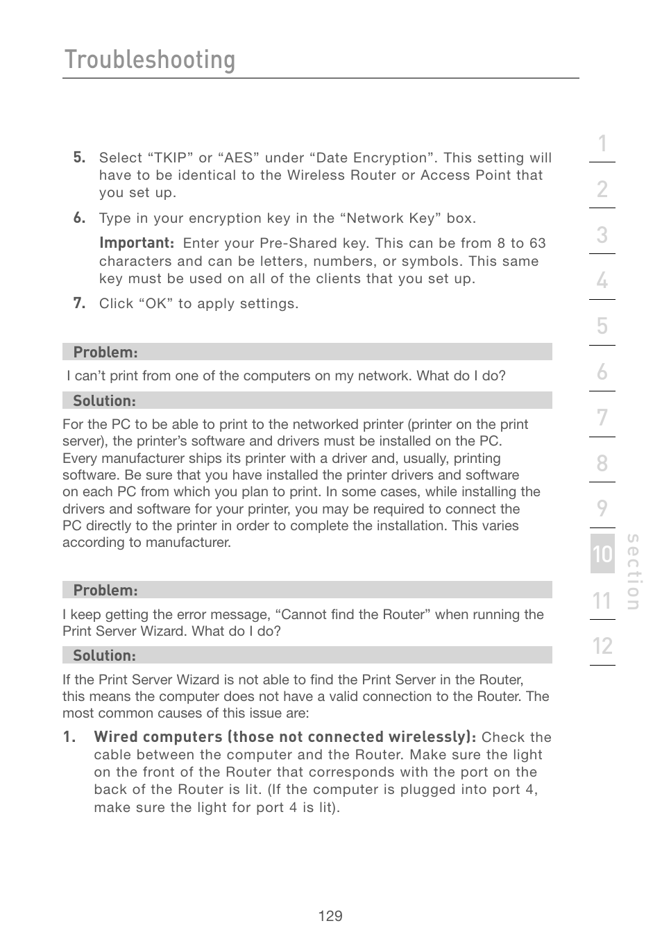 Troubleshooting, Se ct io n | Belkin F5D7230AU4P User Manual | Page 131 / 136