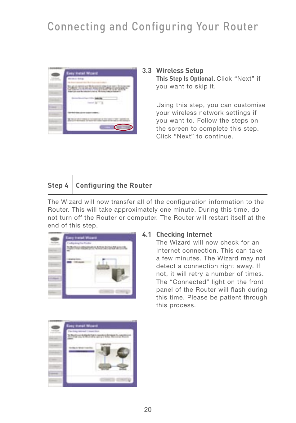 Connecting and configuring your router | Belkin F5D7230AU4P User Manual | Page 22 / 136