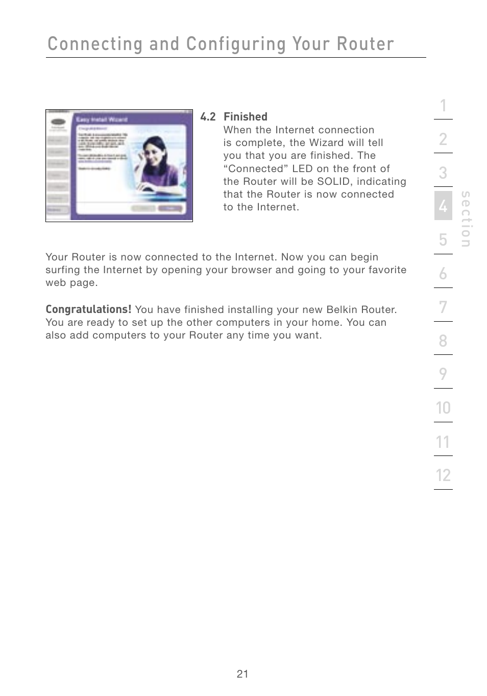 Connecting and configuring your router | Belkin F5D7230AU4P User Manual | Page 23 / 136