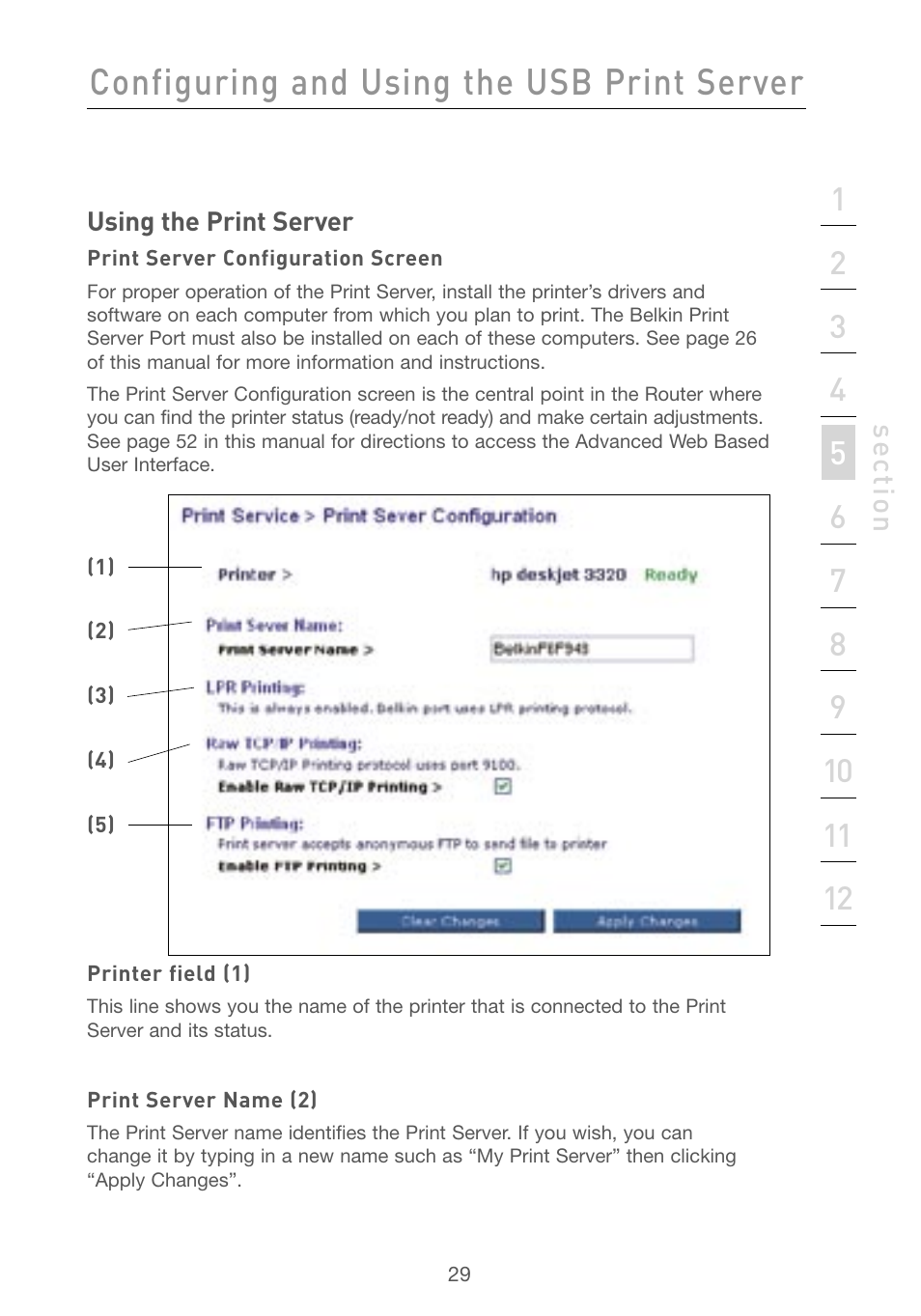 Configuring and using the usb print server | Belkin F5D7230AU4P User Manual | Page 31 / 136