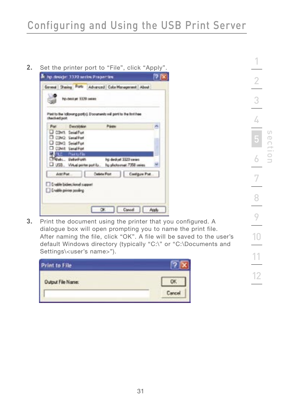 Configuring and using the usb print server | Belkin F5D7230AU4P User Manual | Page 33 / 136