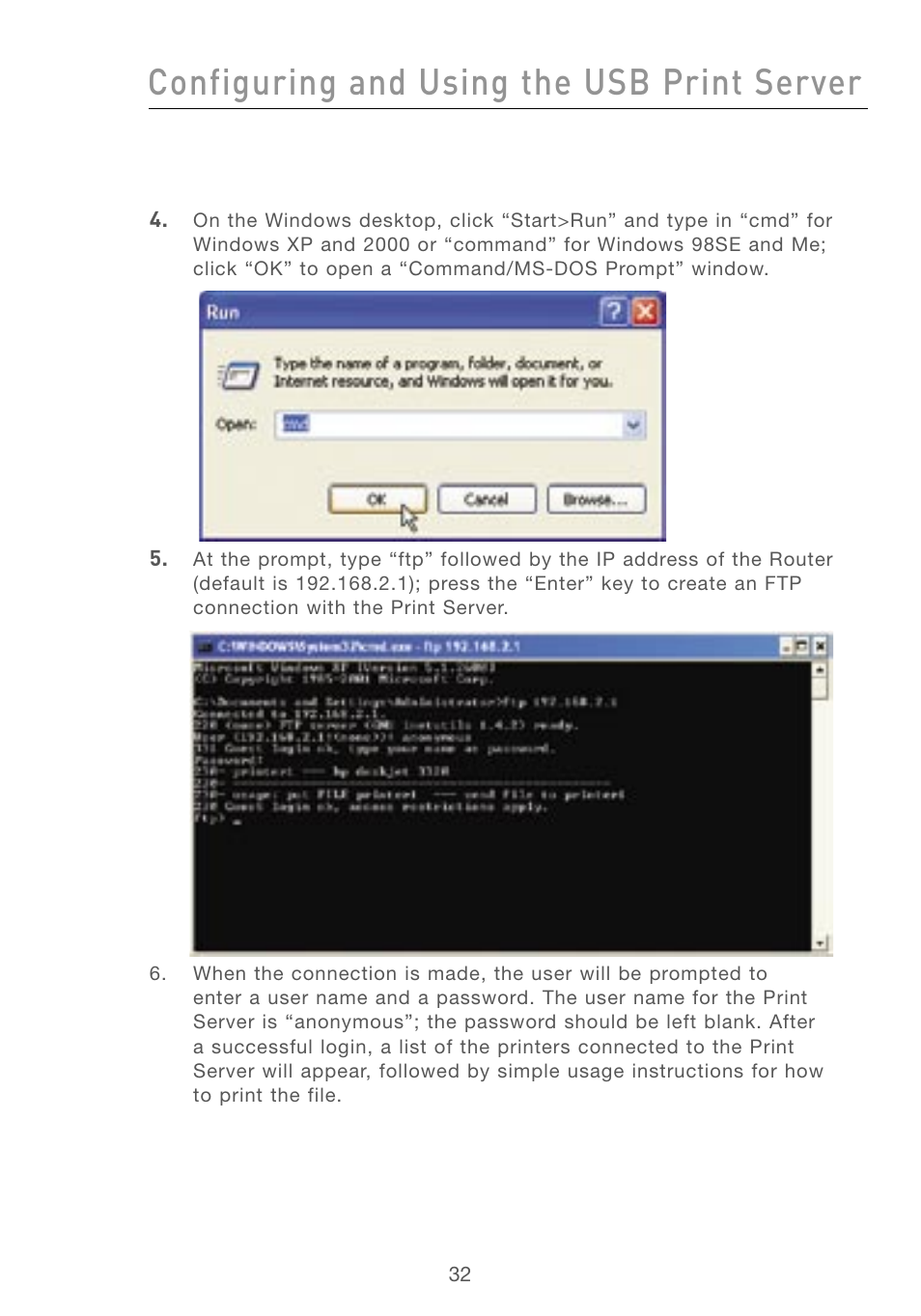 Configuring and using the usb print server | Belkin F5D7230AU4P User Manual | Page 34 / 136
