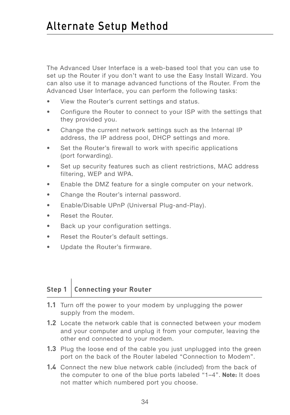 6 alternate setup method, Alternate setup method | Belkin F5D7230AU4P User Manual | Page 36 / 136