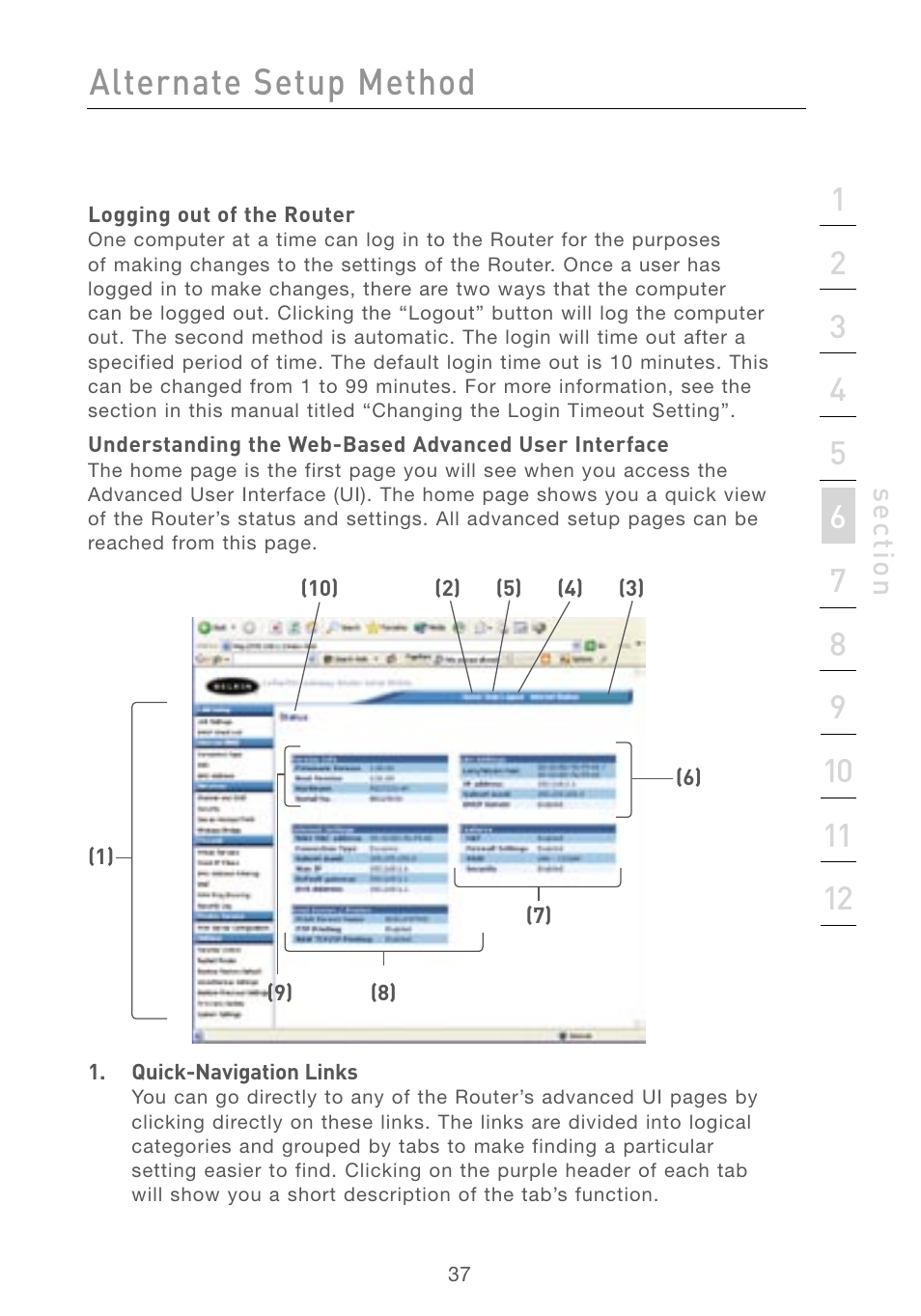 Alternate setup method, Se ct io n | Belkin F5D7230AU4P User Manual | Page 39 / 136