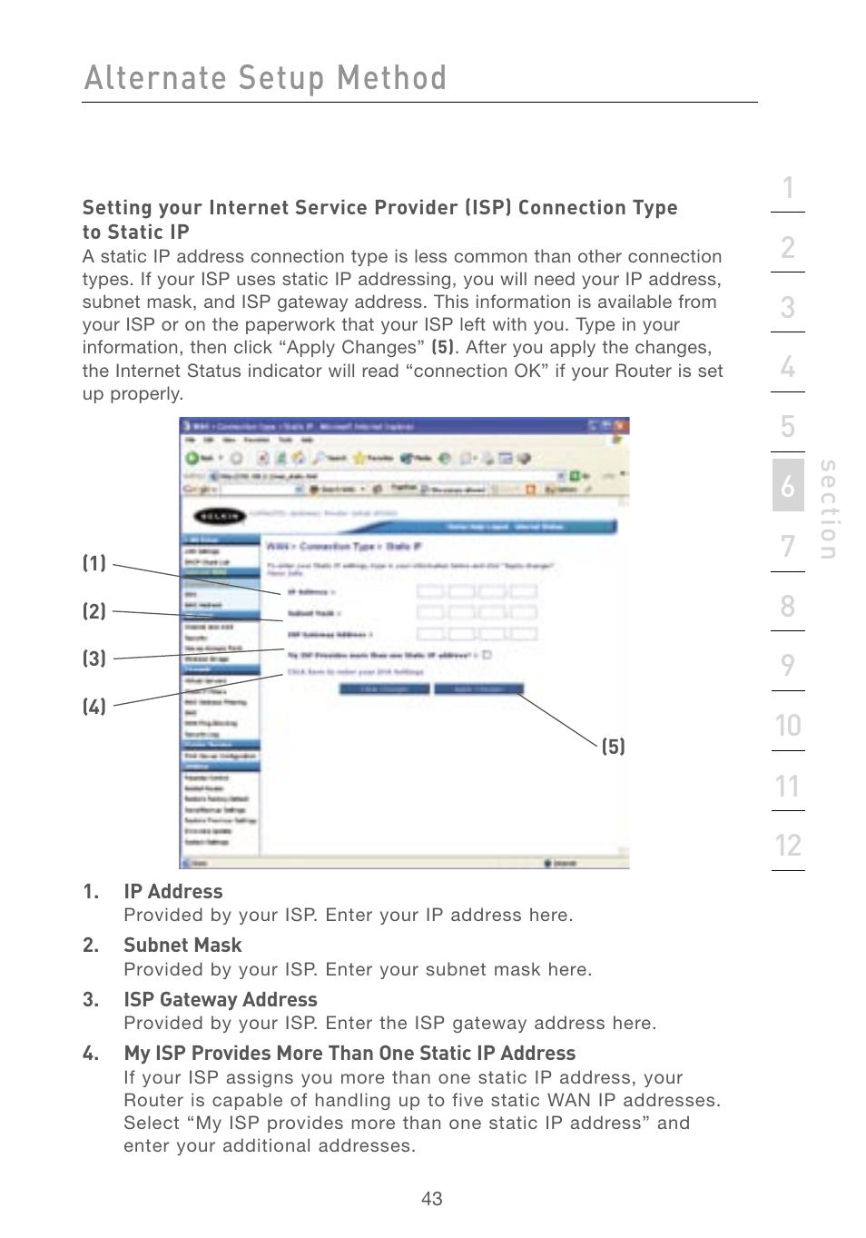 Alternate setup method, Se ct io n | Belkin F5D7230AU4P User Manual | Page 45 / 136