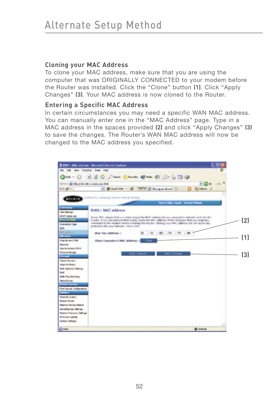 Alternate setup method | Belkin F5D7230AU4P User Manual | Page 54 / 136