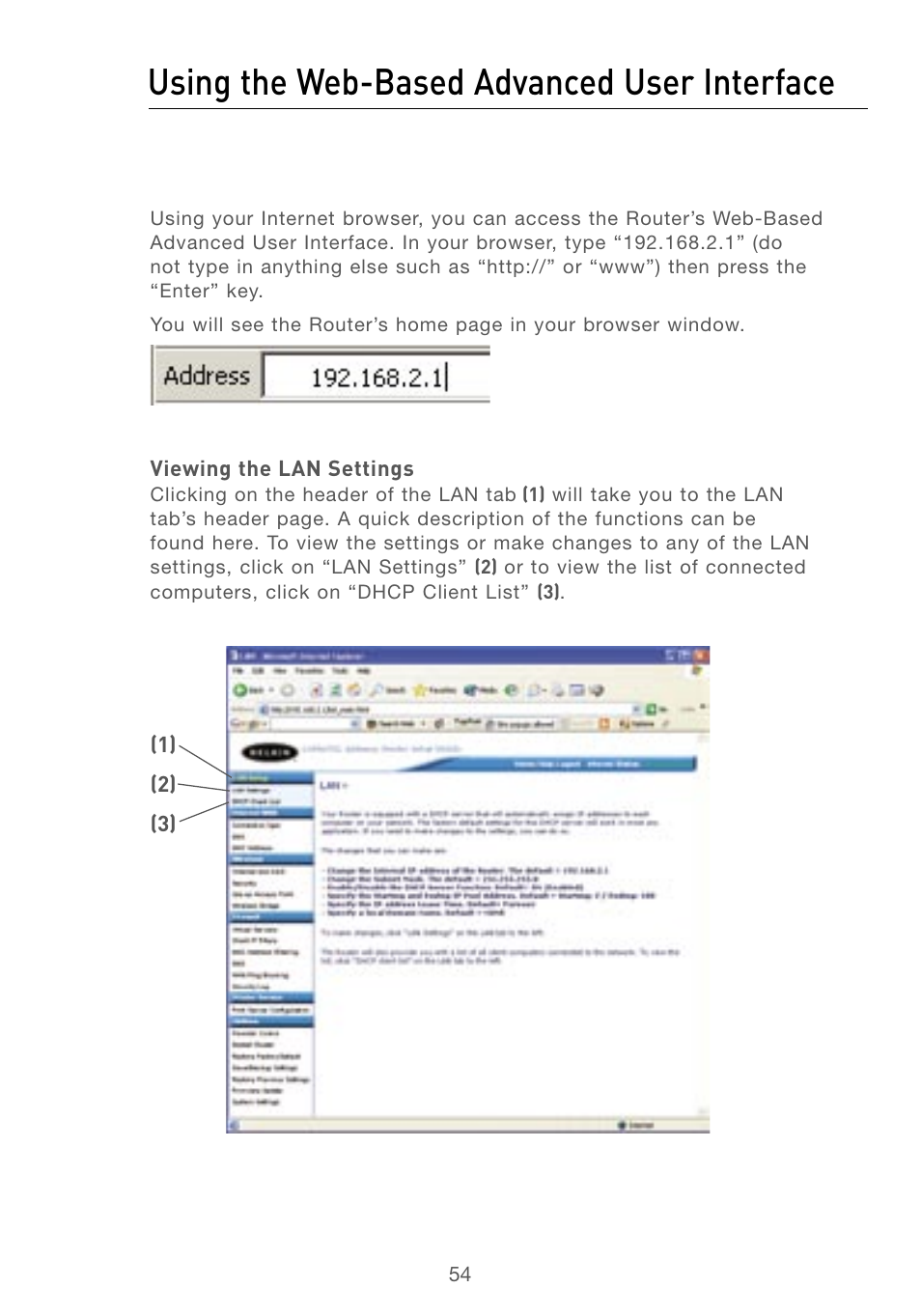 7 using the web-based advanced user interface, Using the web-based advanced user interface | Belkin F5D7230AU4P User Manual | Page 56 / 136