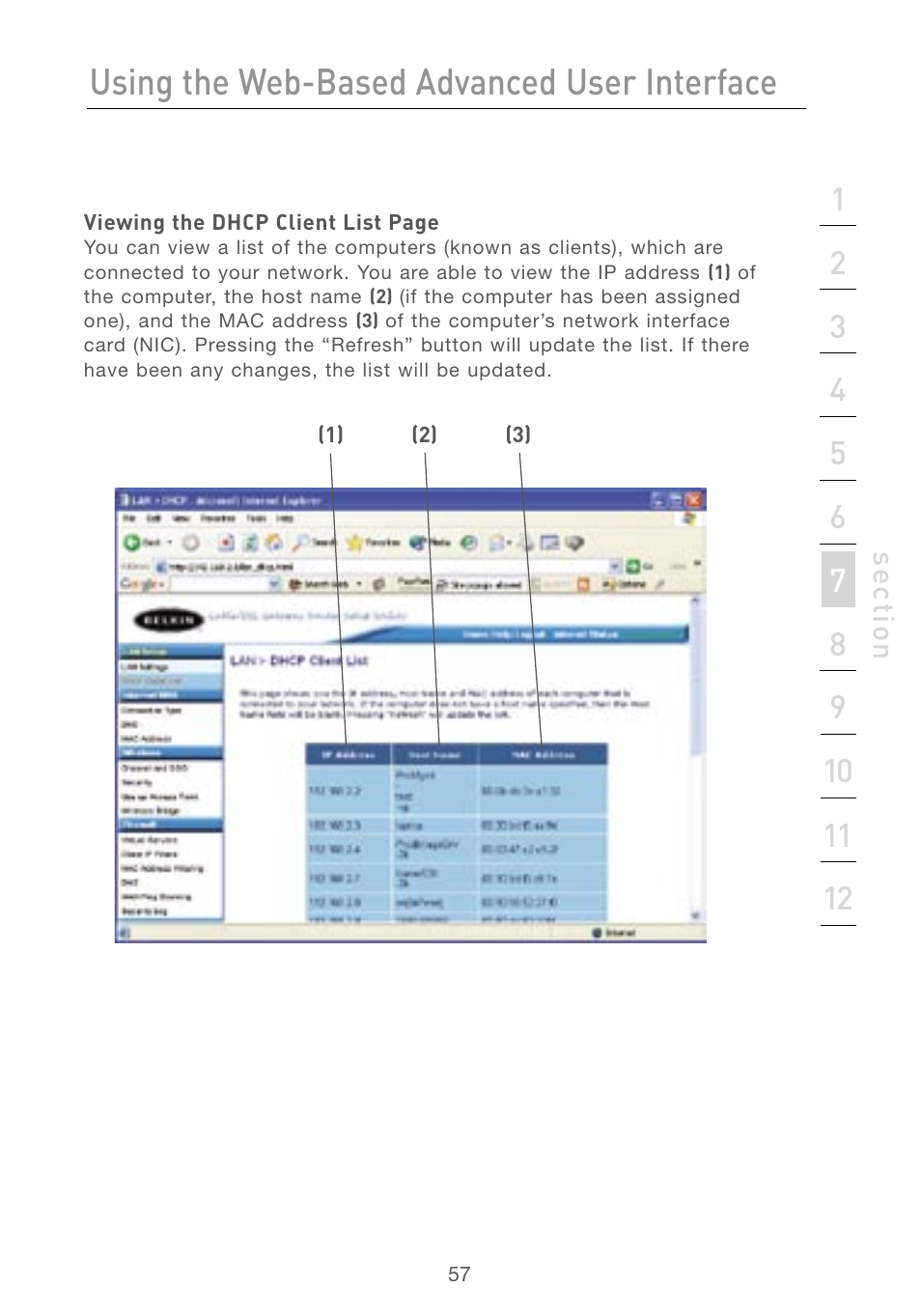 Using the web-based advanced user interface | Belkin F5D7230AU4P User Manual | Page 59 / 136