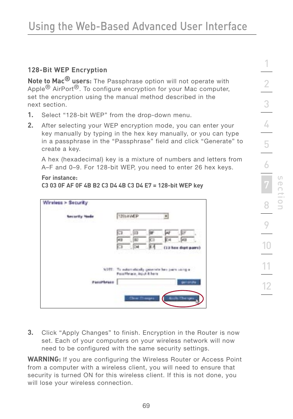 Using the web-based advanced user interface, Se ct io n | Belkin F5D7230AU4P User Manual | Page 71 / 136