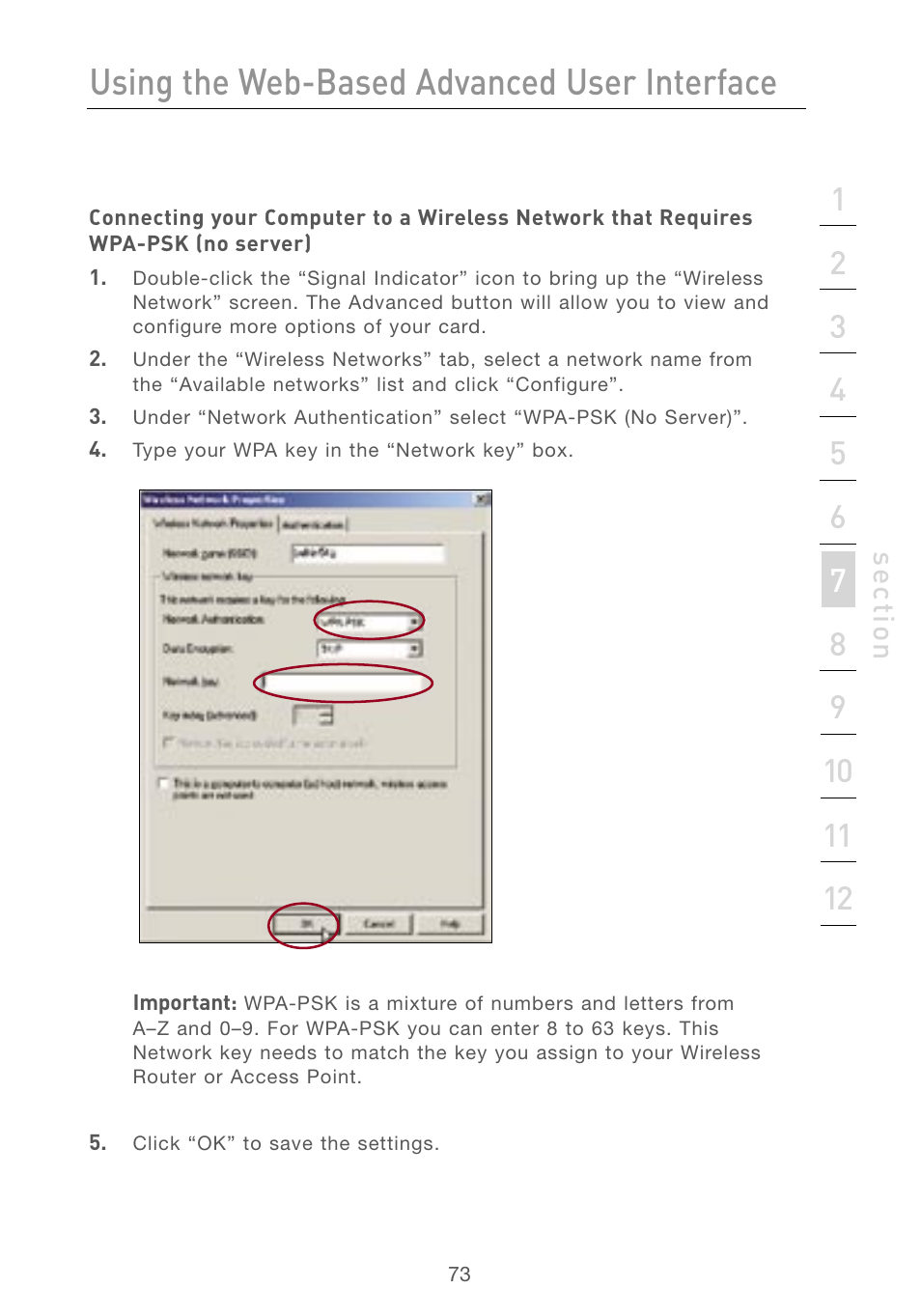 Using the web-based advanced user interface, Se ct io n | Belkin F5D7230AU4P User Manual | Page 75 / 136