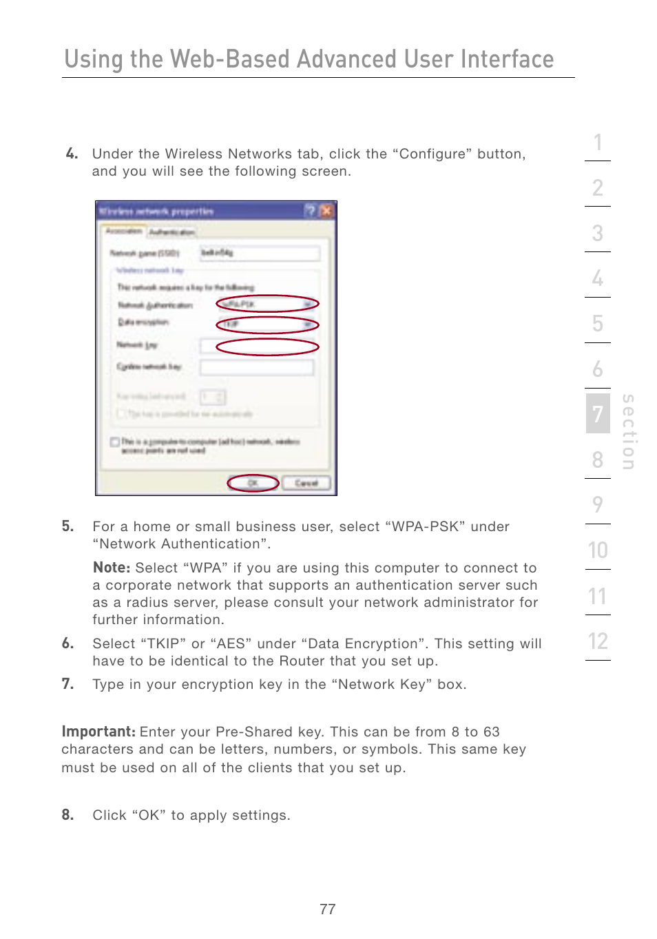 Using the web-based advanced user interface, Se ct io n | Belkin F5D7230AU4P User Manual | Page 79 / 136