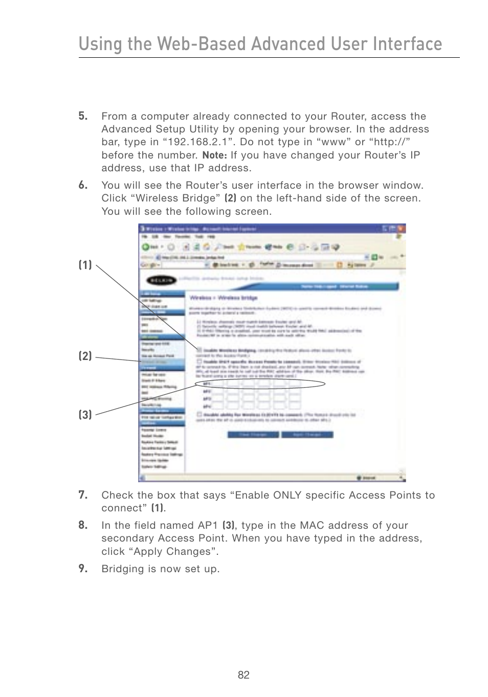 Using the web-based advanced user interface | Belkin F5D7230AU4P User Manual | Page 84 / 136