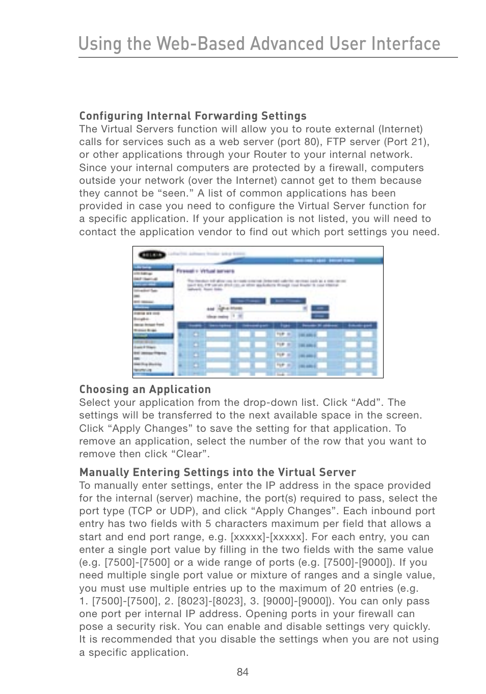 Using the web-based advanced user interface | Belkin F5D7230AU4P User Manual | Page 86 / 136