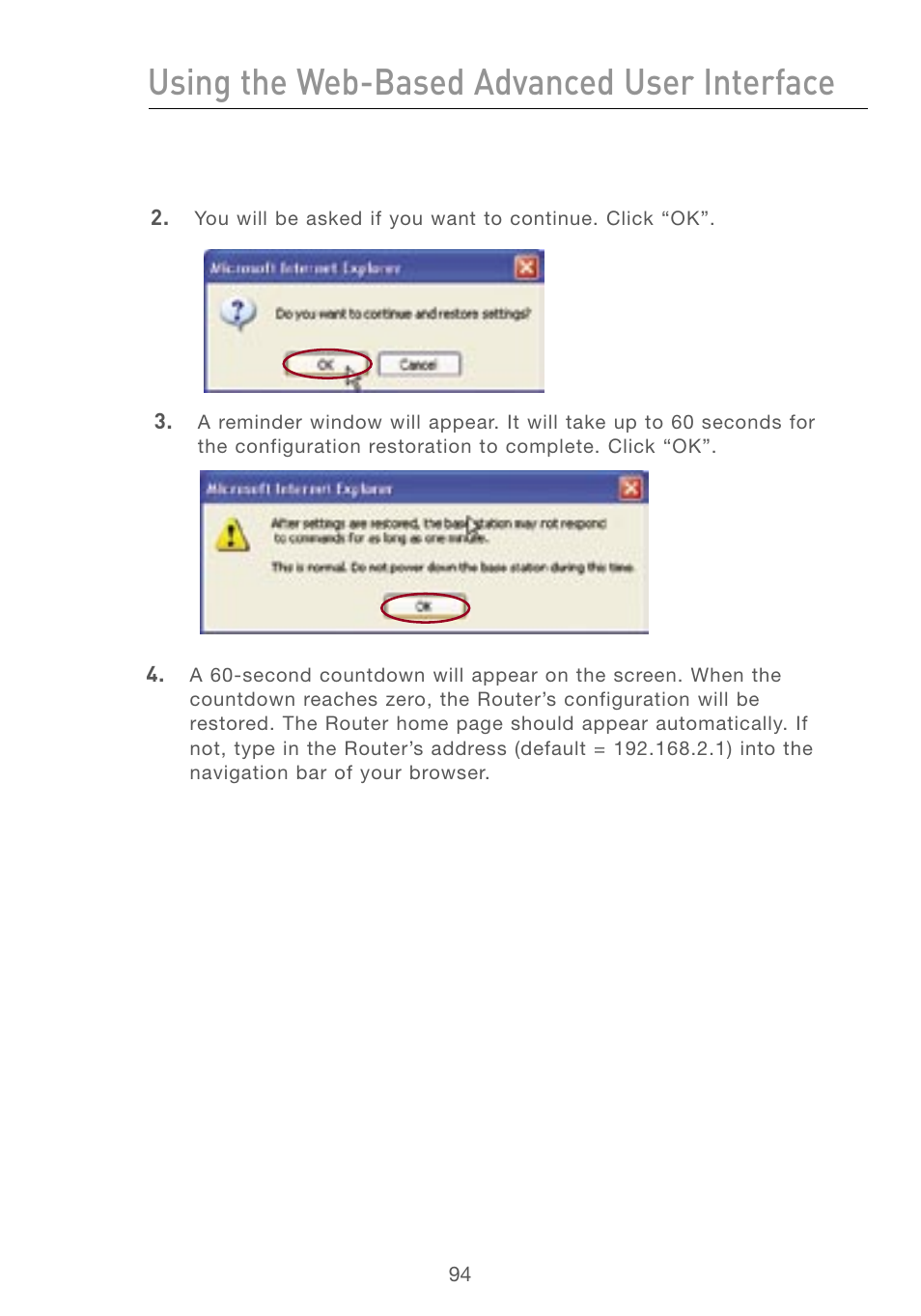 Using the web-based advanced user interface | Belkin F5D7230AU4P User Manual | Page 96 / 136