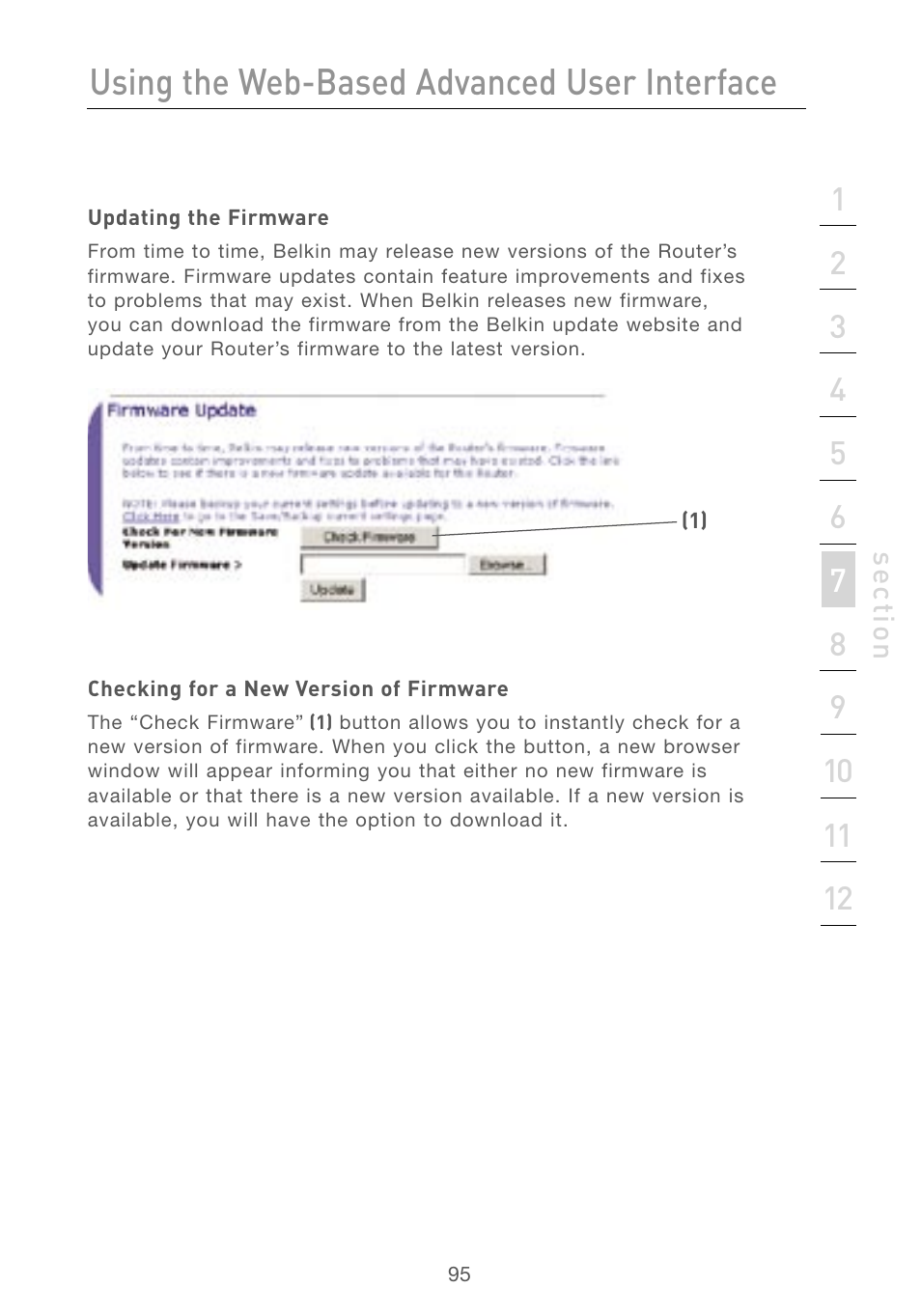 Updating the firmware, Using the web-based advanced user interface | Belkin F5D7230AU4P User Manual | Page 97 / 136