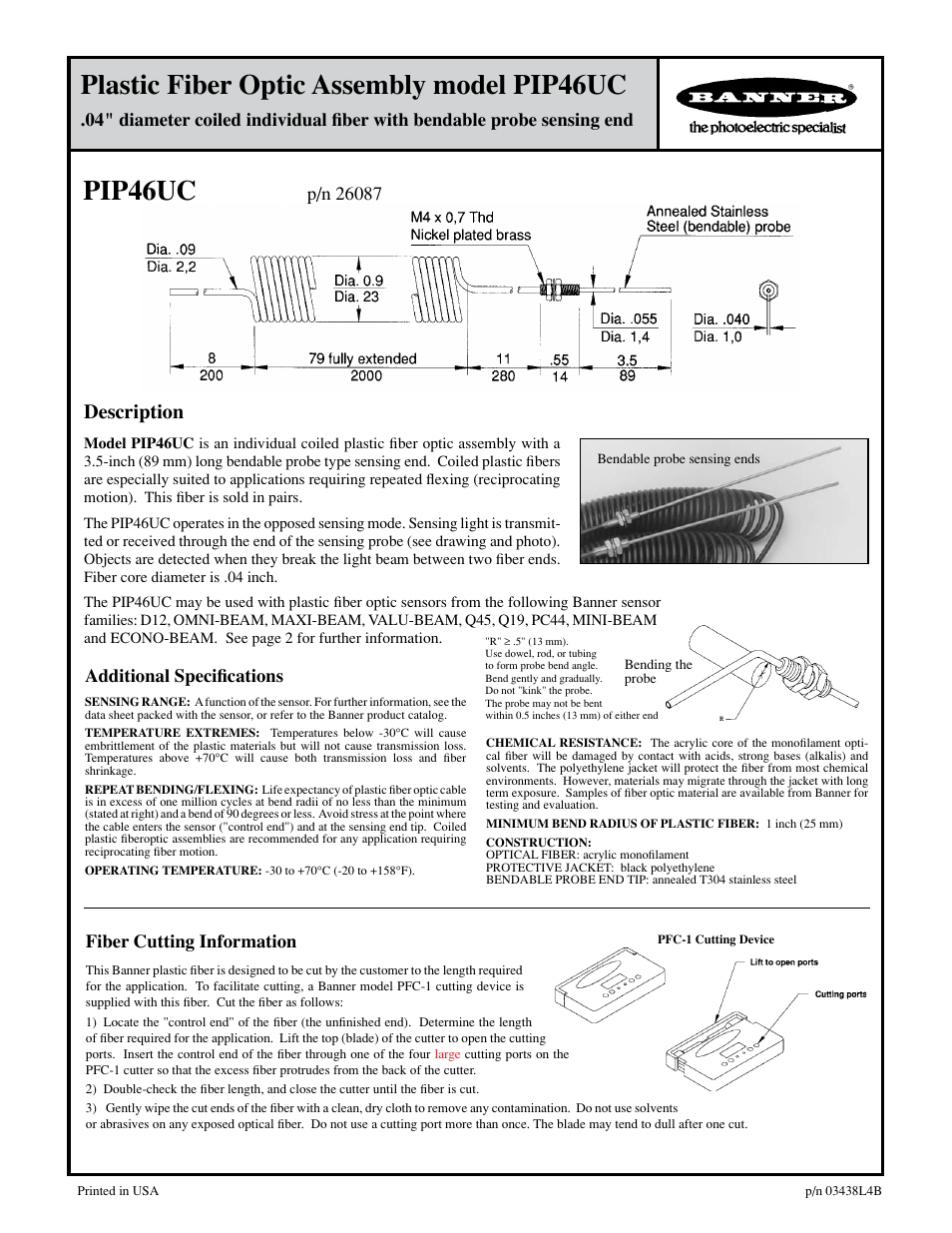 Banner Plastic Fiber Optics User Manual | 2 pages