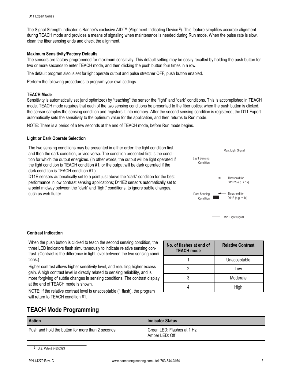 Teach mode programming | Banner D11 Series User Manual | Page 3 / 8