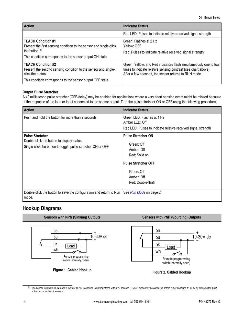 Hookup diagrams, Bn bu − + bk wh, 30v dc | Banner D11 Series User Manual | Page 4 / 8