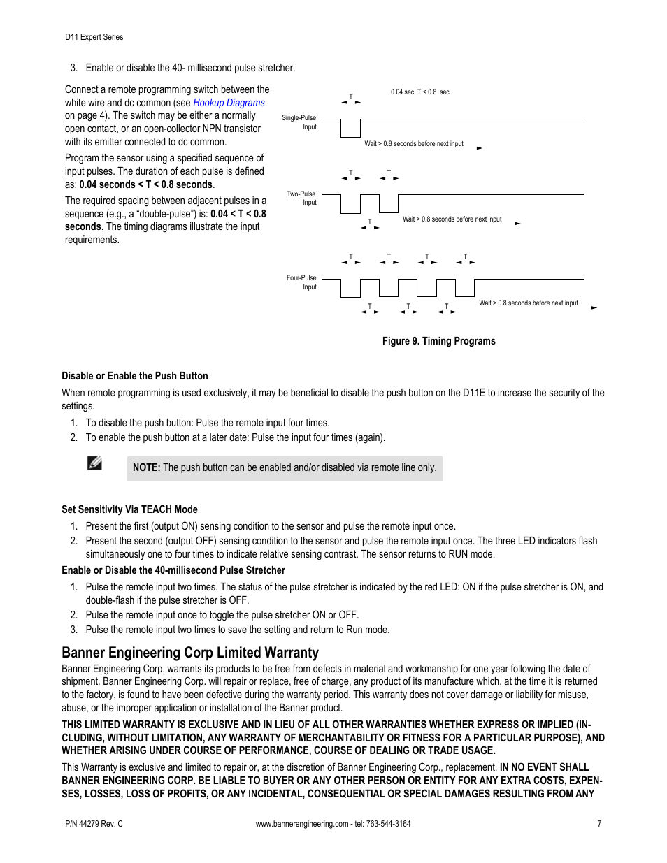 Banner engineering corp limited warranty | Banner D11 Series User Manual | Page 7 / 8