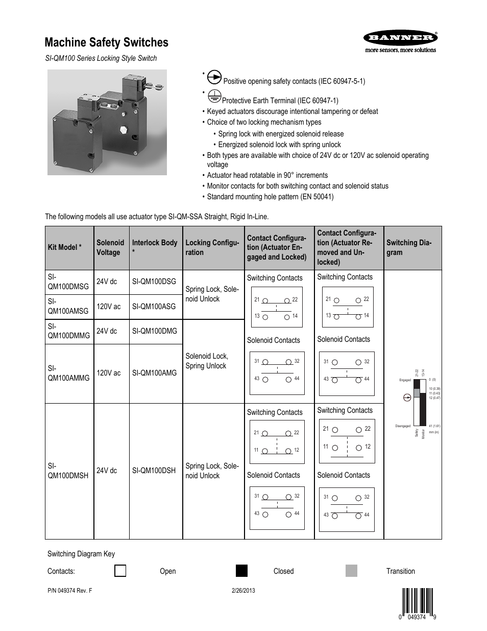 Banner SI-QM100 Locking Style Switches User Manual | 8 pages