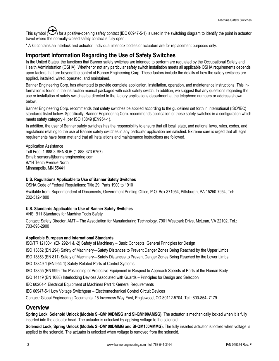 Overview | Banner SI-QM100 Locking Style Switches User Manual | Page 2 / 8