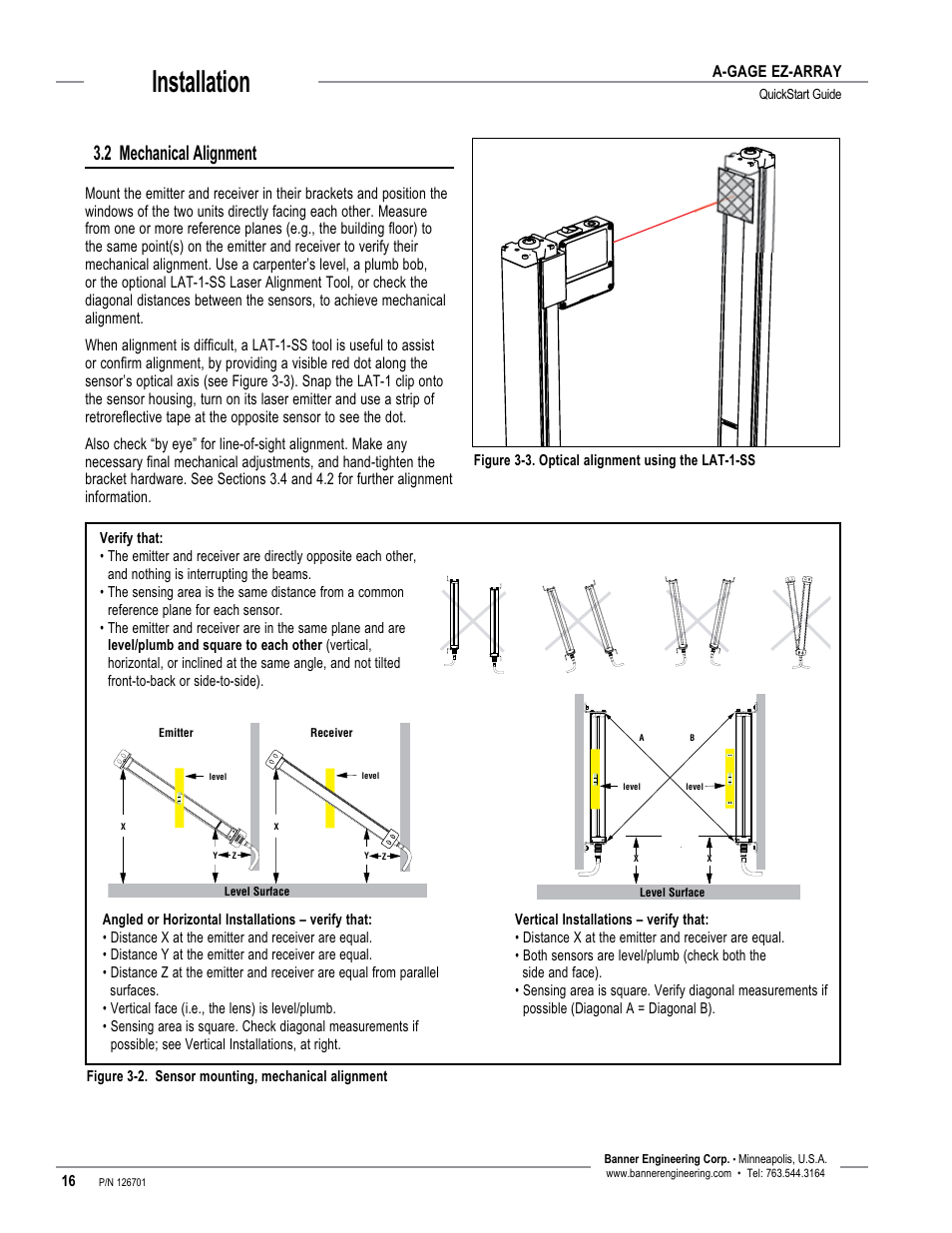 Installation, 2 mechanical alignment | Banner EZ-ARRAY USB Serial Adapter User Manual | Page 18 / 28