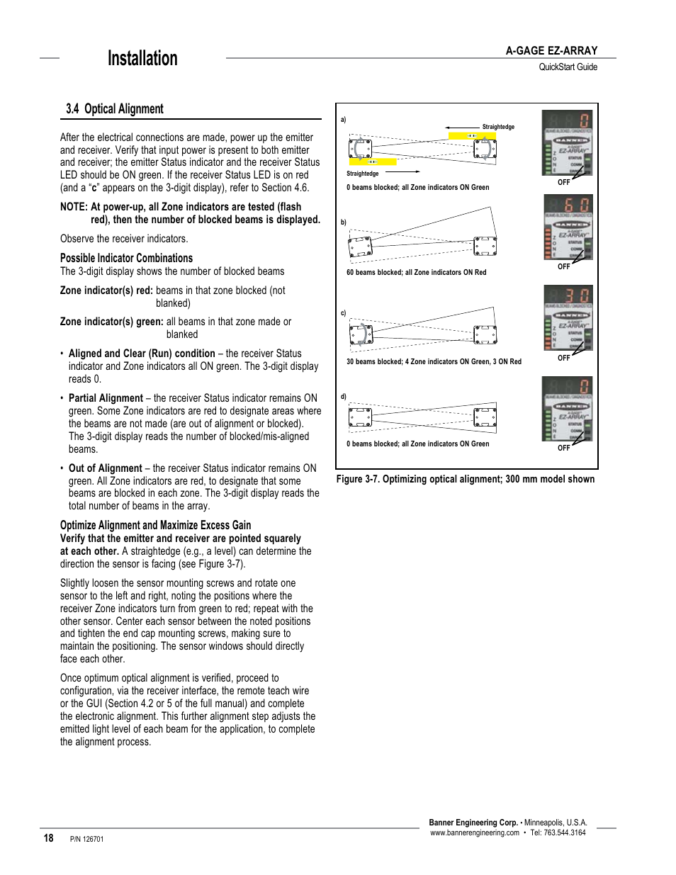 Installation, 4 optical alignment | Banner EZ-ARRAY USB Serial Adapter User Manual | Page 20 / 28