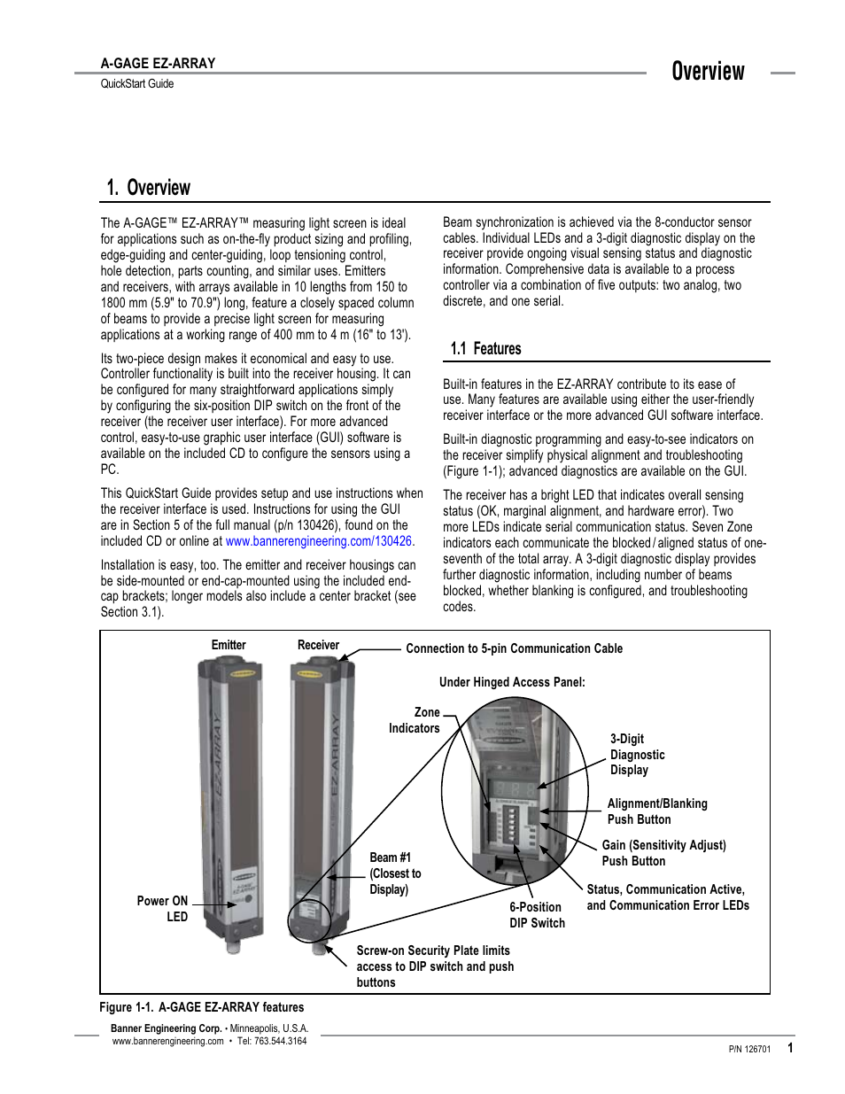 Overview, 1 features | Banner EZ-ARRAY USB Serial Adapter User Manual | Page 3 / 28