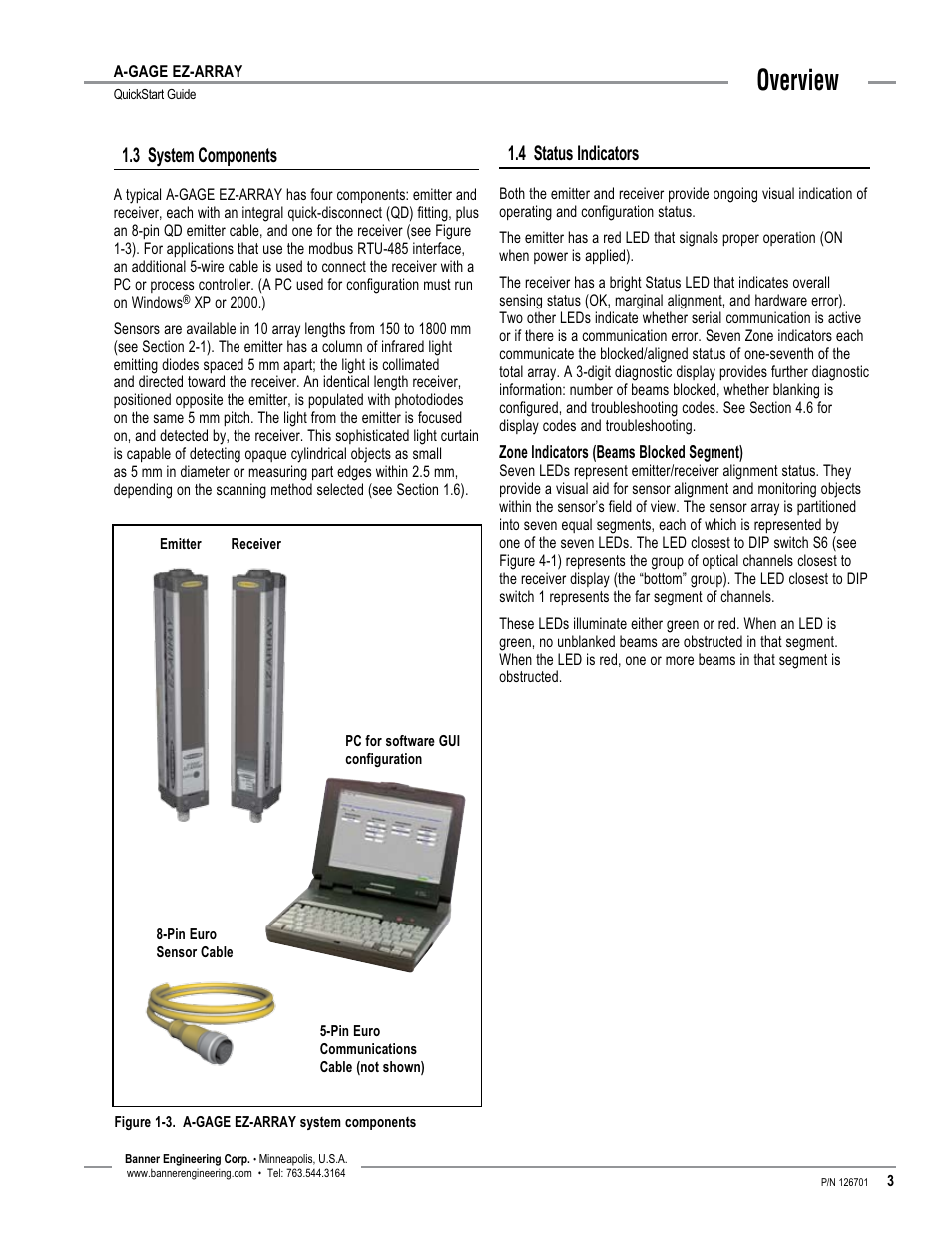 Overview, 4 status indicators, 3 system components | Banner EZ-ARRAY USB Serial Adapter User Manual | Page 5 / 28