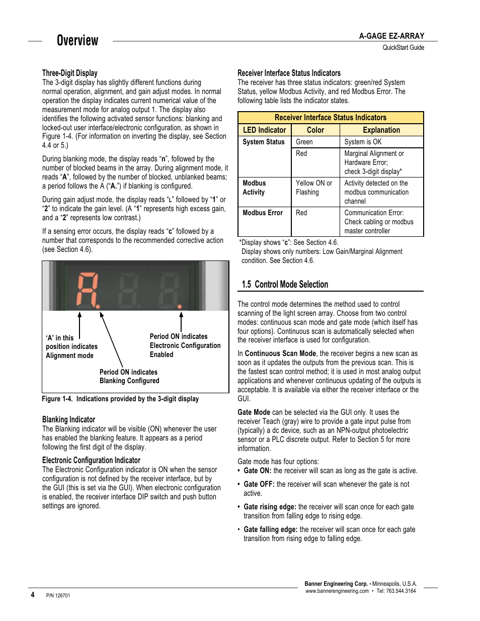 Overview, 5 control mode selection | Banner EZ-ARRAY USB Serial Adapter User Manual | Page 6 / 28
