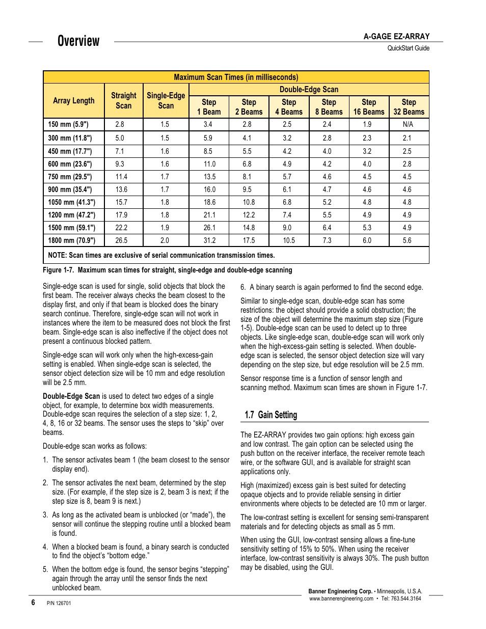 Overview, 7 gain setting | Banner EZ-ARRAY USB Serial Adapter User Manual | Page 8 / 28