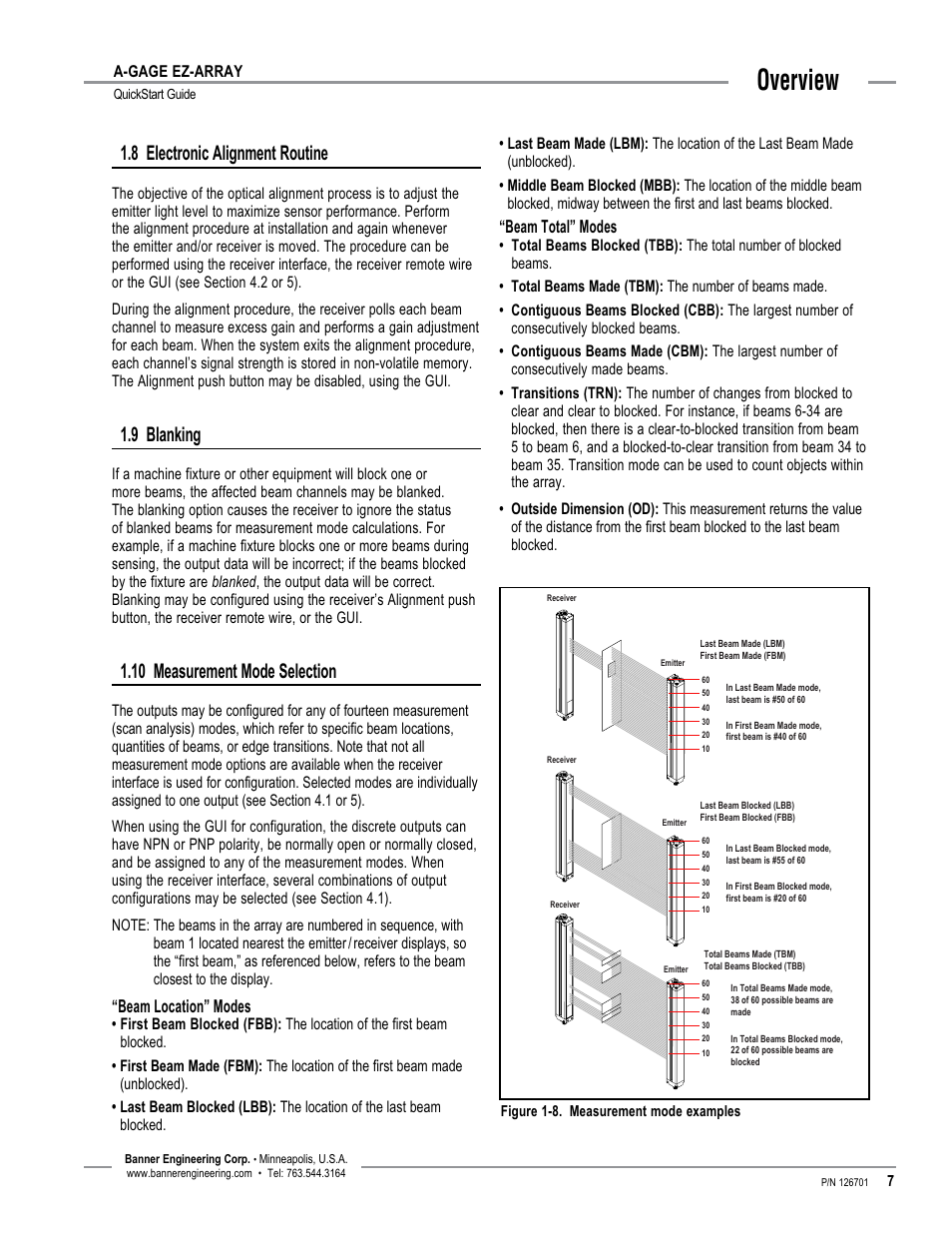 Overview, 8 electronic alignment routine, 9 blanking | 10 measurement mode selection | Banner EZ-ARRAY USB Serial Adapter User Manual | Page 9 / 28