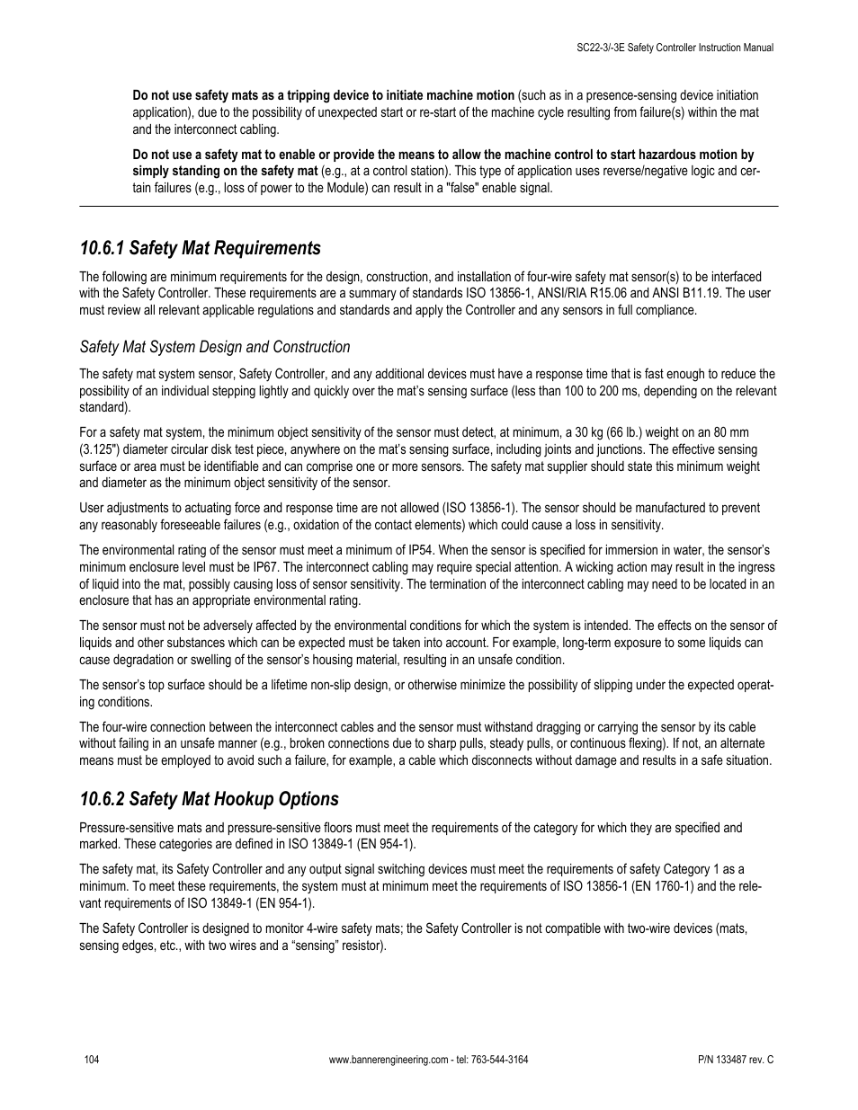 1 safety mat requirements, Safety mat system design and construction, 2 safety mat hookup options | 2 safety mat hook, Up options | Banner SC22-3E Safety Controller with Ethernet User Manual | Page 104 / 130