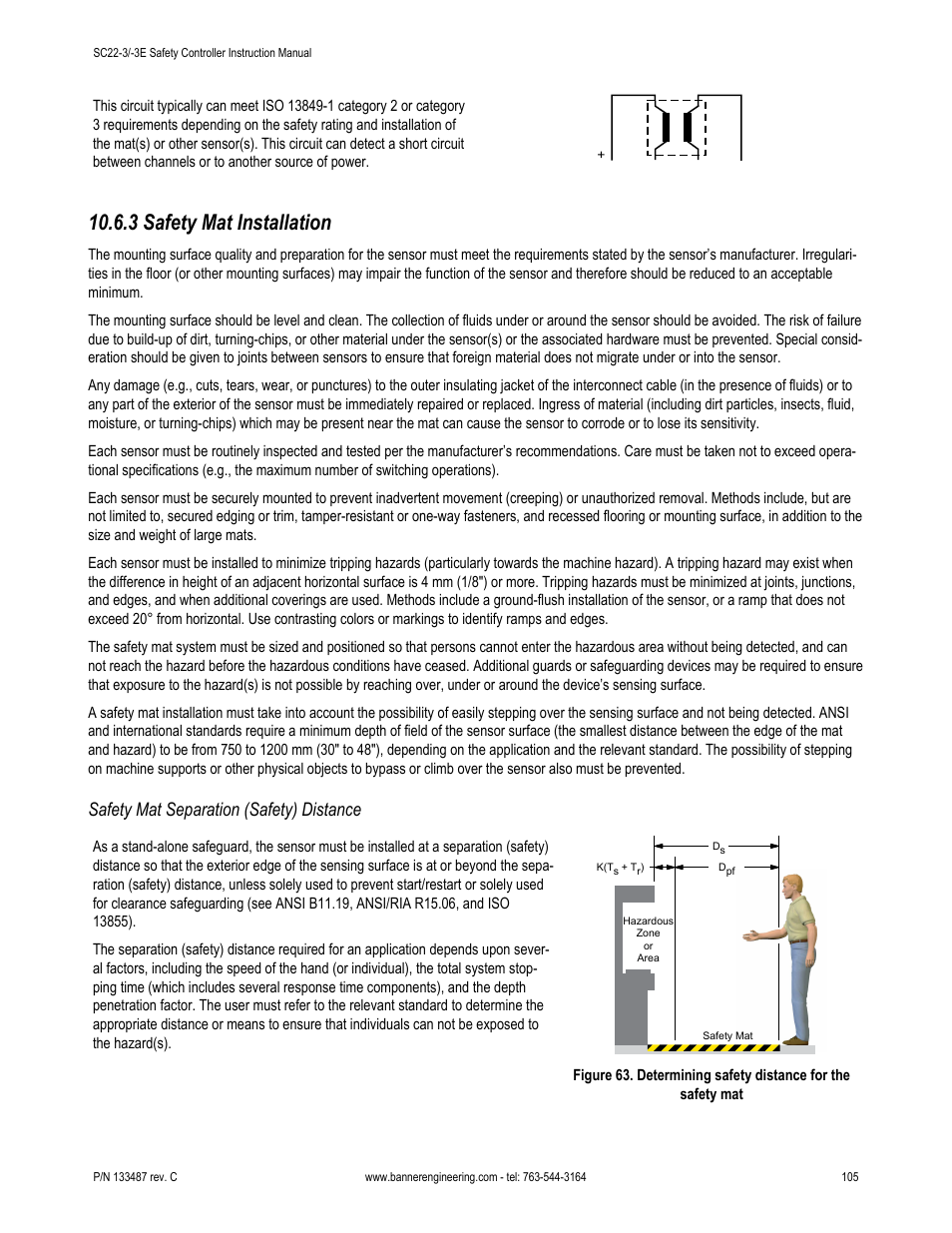 3 safety mat installation, Safety mat separation (safety) distance | Banner SC22-3E Safety Controller with Ethernet User Manual | Page 105 / 130