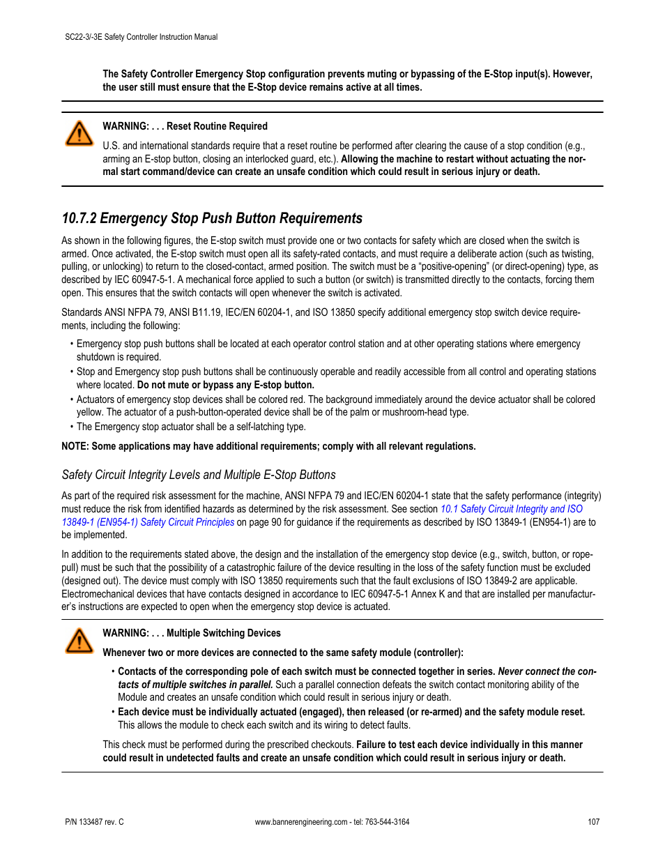 2 emergency stop push button requirements | Banner SC22-3E Safety Controller with Ethernet User Manual | Page 107 / 130