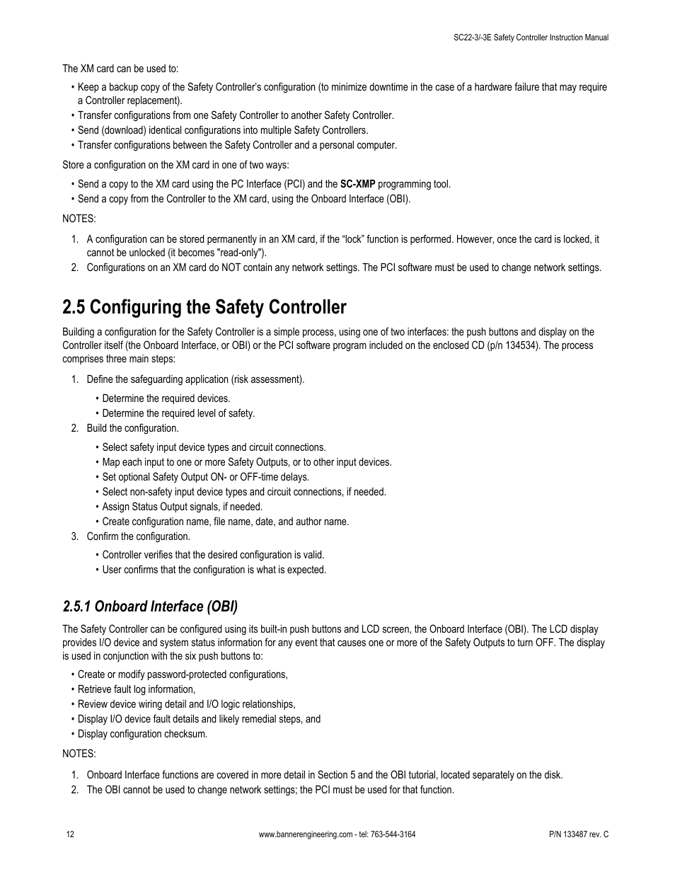 5 configuring the safety controller, 1 onboard interface (obi) | Banner SC22-3E Safety Controller with Ethernet User Manual | Page 12 / 130