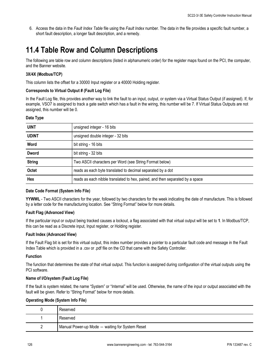 4 table row and column descriptions | Banner SC22-3E Safety Controller with Ethernet User Manual | Page 126 / 130