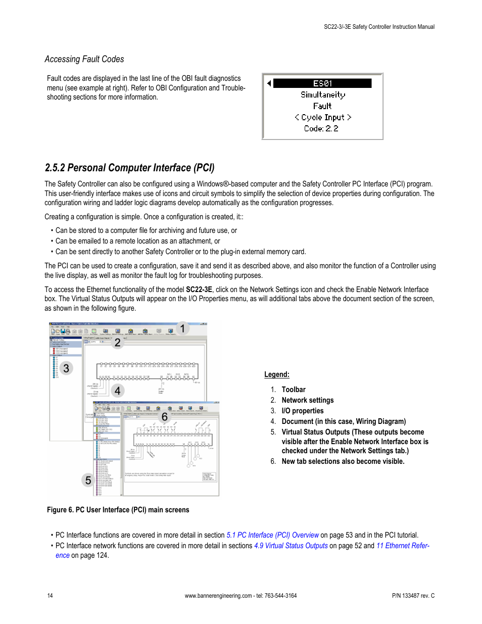 Accessing fault codes, 2 personal computer interface (pci) | Banner SC22-3E Safety Controller with Ethernet User Manual | Page 14 / 130
