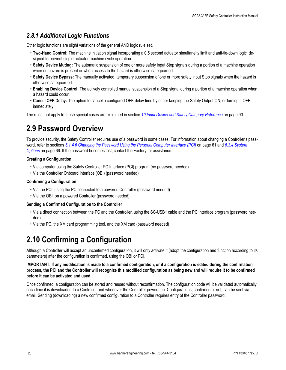 1 additional logic functions, 9 password overview, 10 confirming a configuration | Banner SC22-3E Safety Controller with Ethernet User Manual | Page 20 / 130