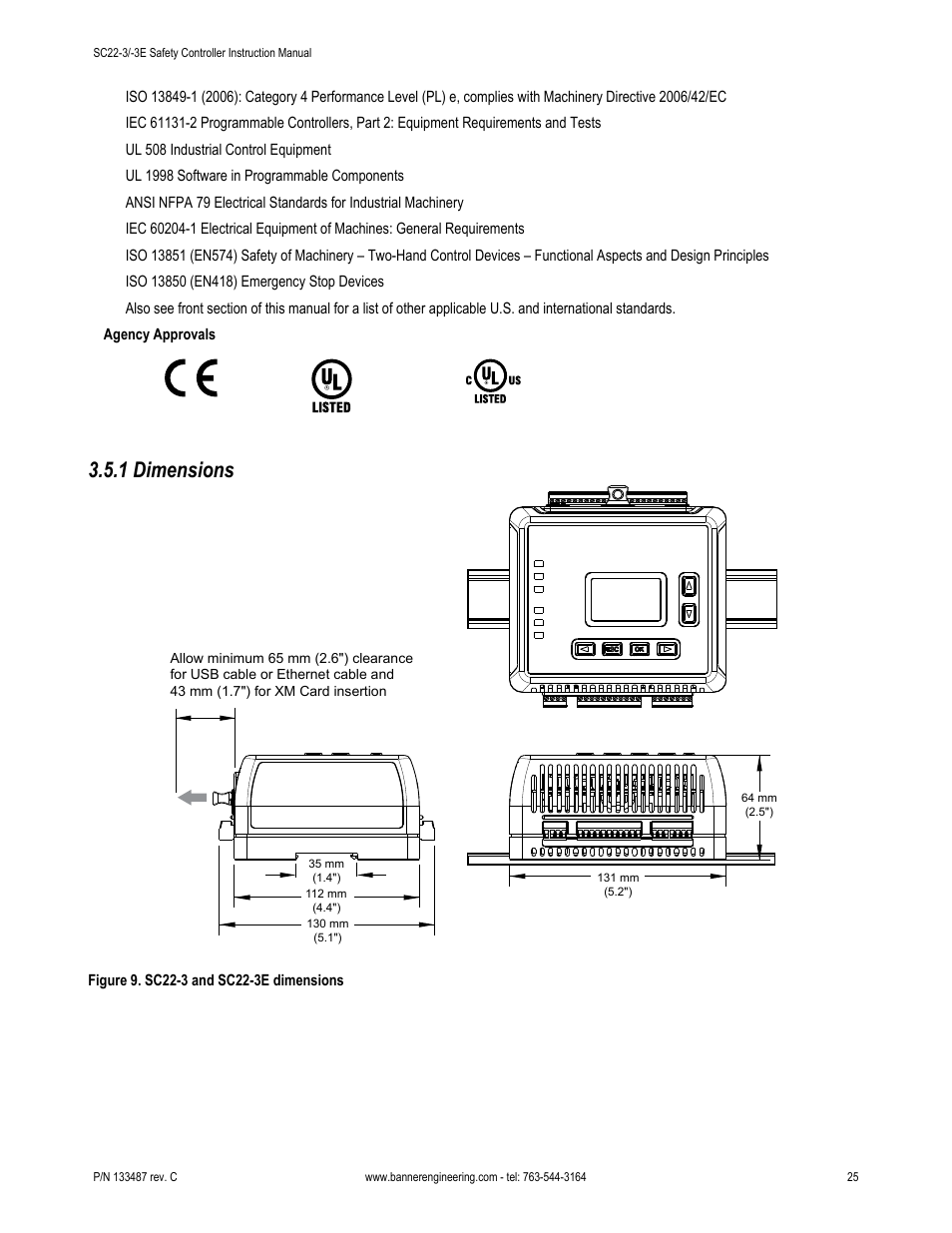 1 dimensions | Banner SC22-3E Safety Controller with Ethernet User Manual | Page 25 / 130