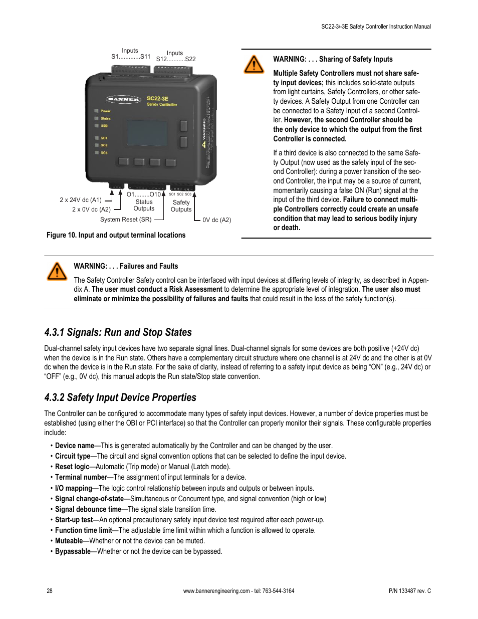 1 signals: run and stop states, 2 safety input device properties | Banner SC22-3E Safety Controller with Ethernet User Manual | Page 28 / 130