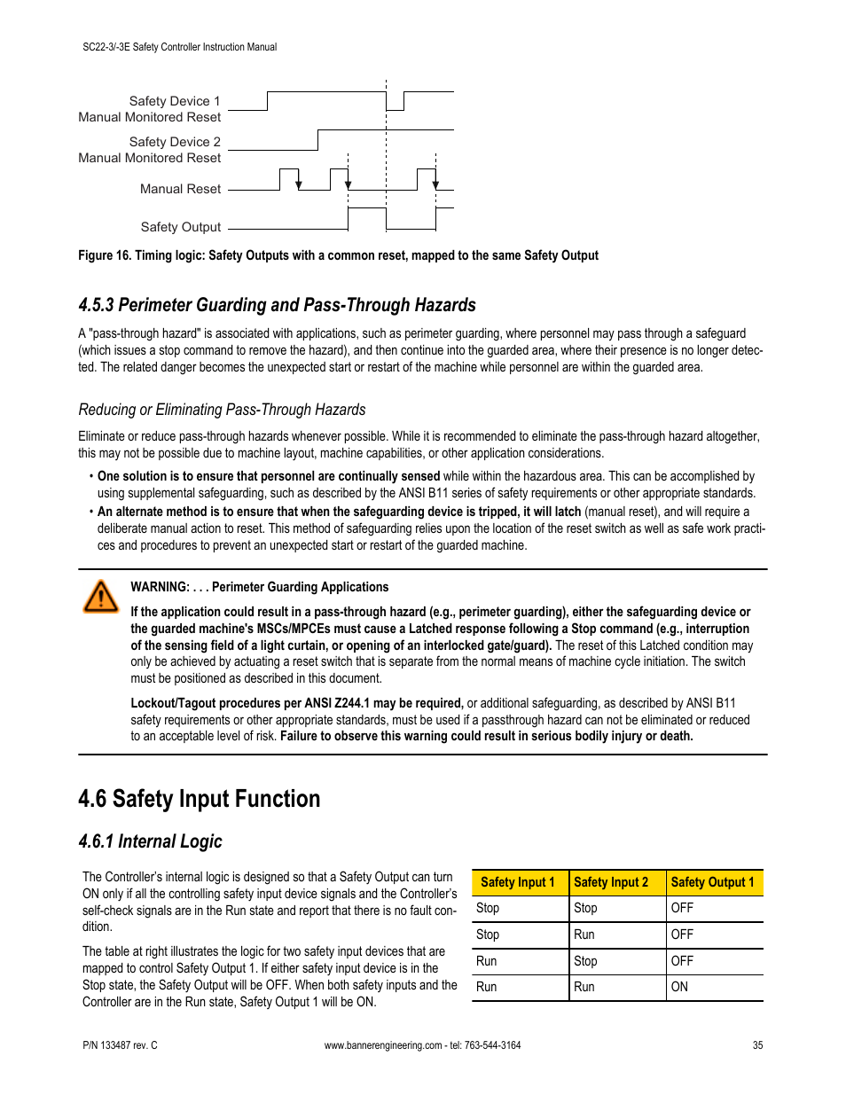 3 perimeter guarding and pass-through hazards, Reducing or eliminating pass-through hazards, 6 safety input function | 1 internal logic | Banner SC22-3E Safety Controller with Ethernet User Manual | Page 35 / 130