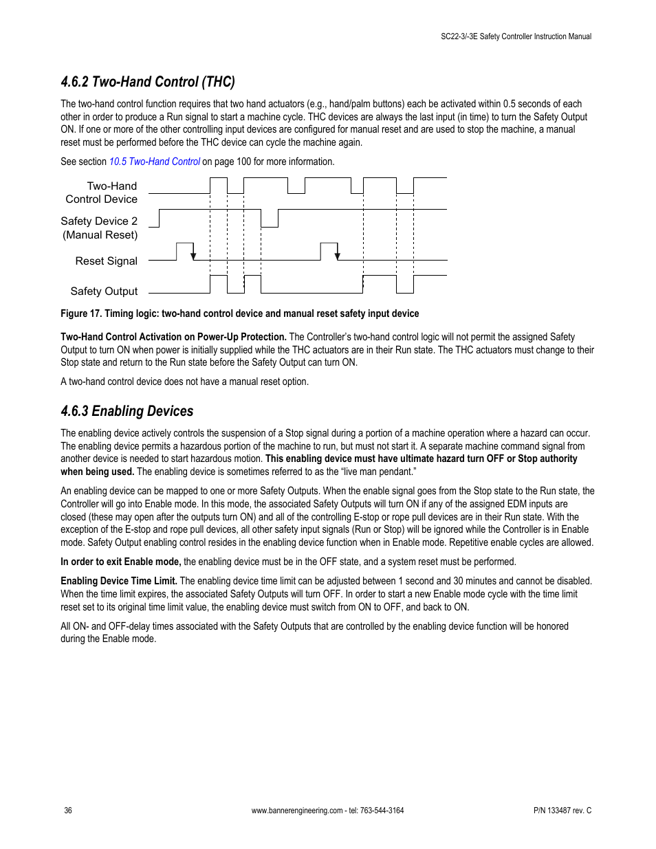 2 two-hand control (thc), 3 enabling devices | Banner SC22-3E Safety Controller with Ethernet User Manual | Page 36 / 130