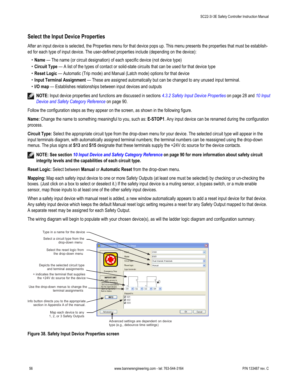 Select the input device properties | Banner SC22-3E Safety Controller with Ethernet User Manual | Page 56 / 130