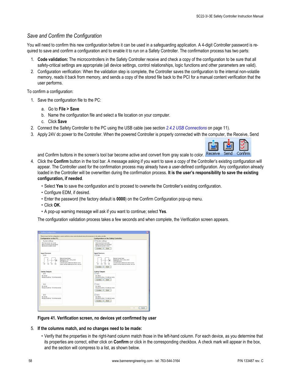 Save and confirm the configuration | Banner SC22-3E Safety Controller with Ethernet User Manual | Page 58 / 130