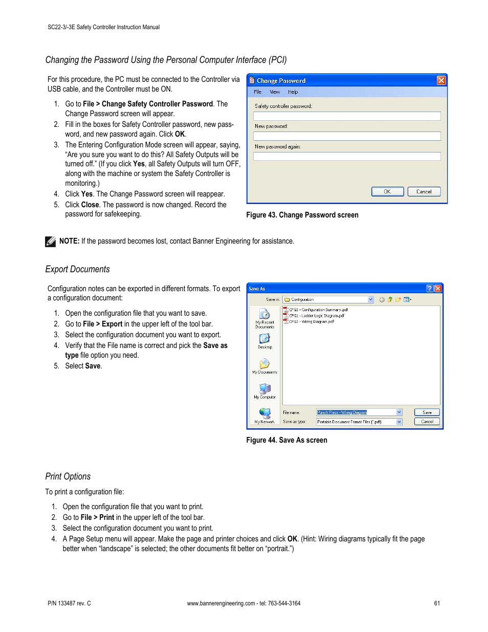 Export documents, Print options | Banner SC22-3E Safety Controller with Ethernet User Manual | Page 61 / 130