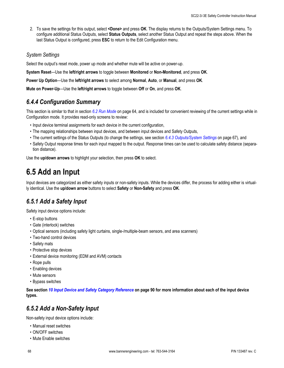 System settings, 4 configuration summary, 5 add an input | 1 add a safety input, 2 add a non-safety input | Banner SC22-3E Safety Controller with Ethernet User Manual | Page 68 / 130