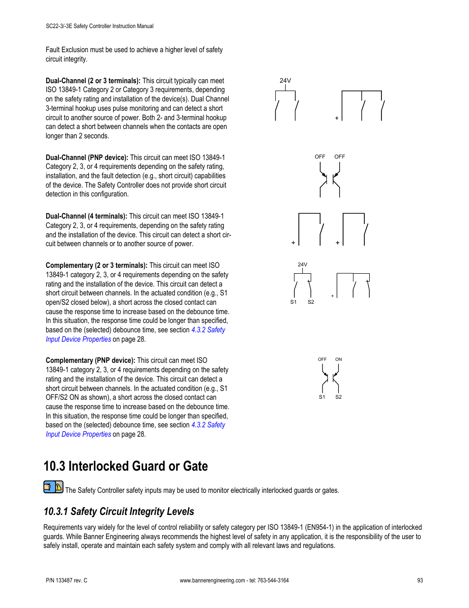 3 interlocked guard or gate, 1 safety circuit integrity levels | Banner SC22-3E Safety Controller with Ethernet User Manual | Page 93 / 130