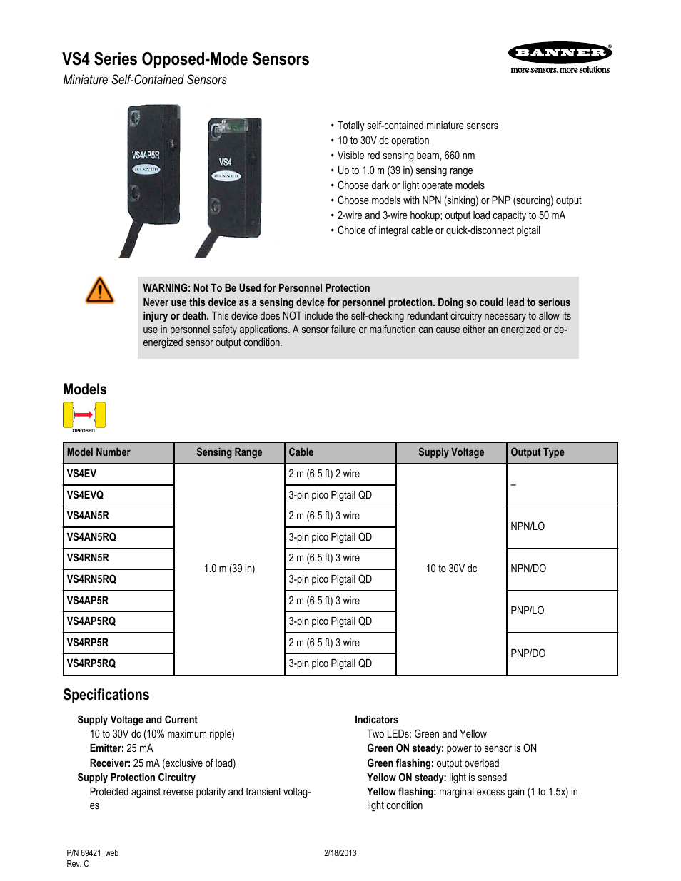 Banner VS4 Series User Manual | 4 pages