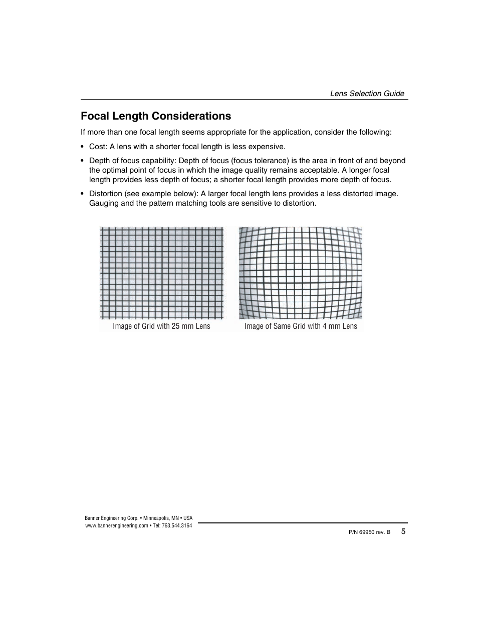 Focal length considerations | Banner PresencePLUS Megapixel C-Mount Lenses User Manual | Page 8 / 24